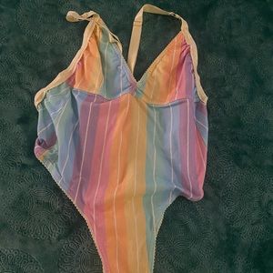 Solstice Intimates Printed Cotton V-Neck Thong Bodysuit in Lolly - Large